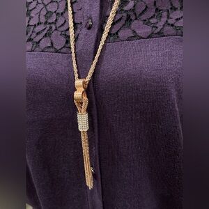 New Nicole Miller Two Strand Gold Necklace with Pave Bling Tassel Necklace N293